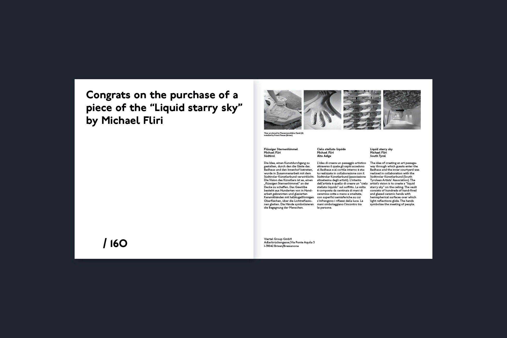 Broschüre mit Text und Bildern zum Kunstprojekt 'Liquid starry sky' von Michael Fliri, Südtirol.