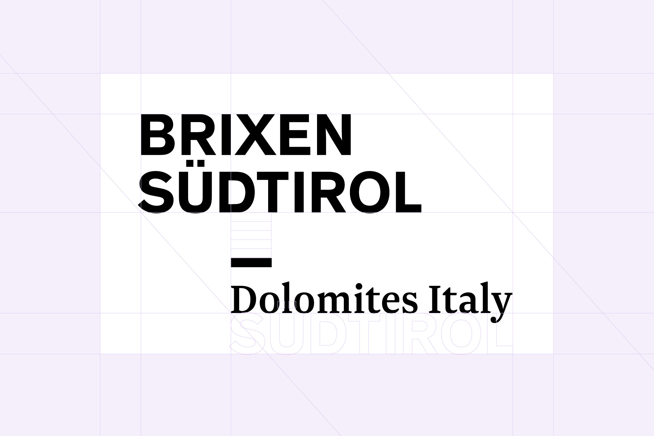 Grafik mit Text: Brixen Südtirol, Dolomites Italy.