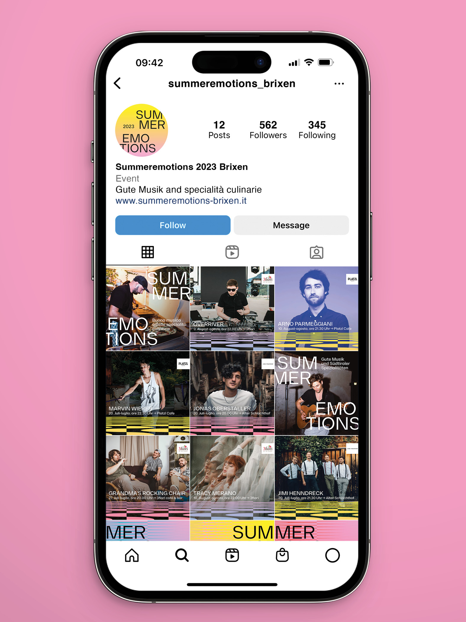 Instagram-Profil von Summeremotions 2023 Brixen auf Smartphone-Display
