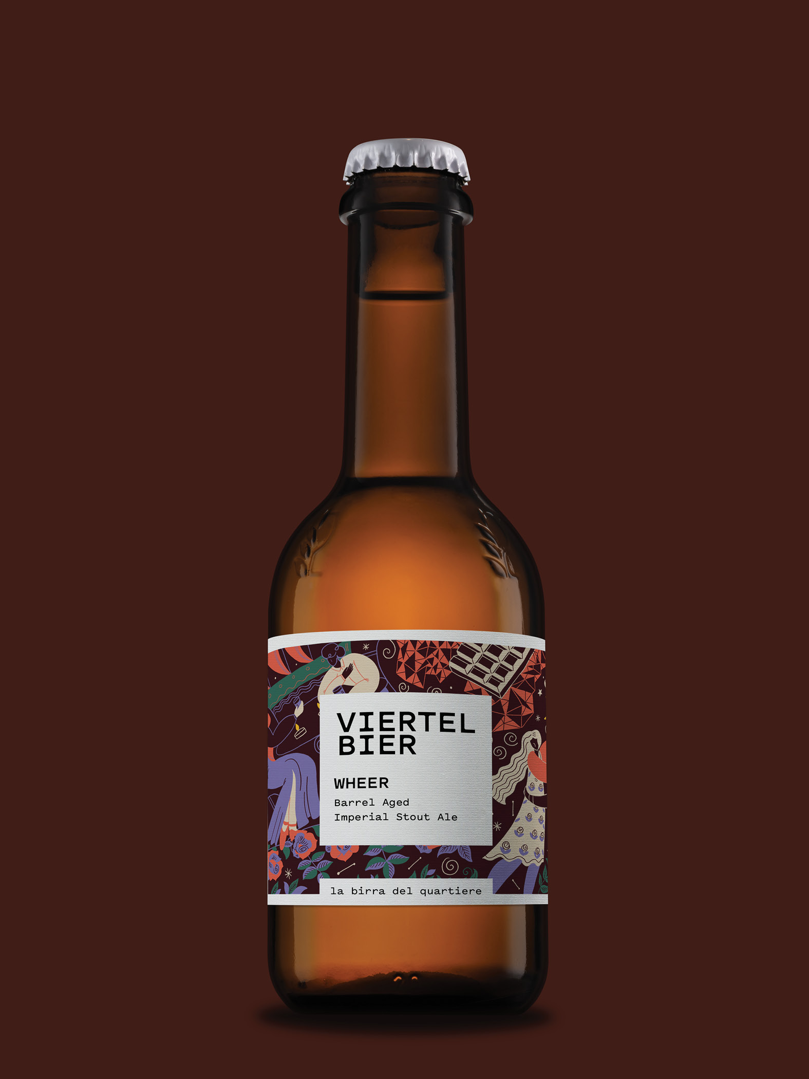 Etikett einer Viertel Bier Flasche mit grafischem Design