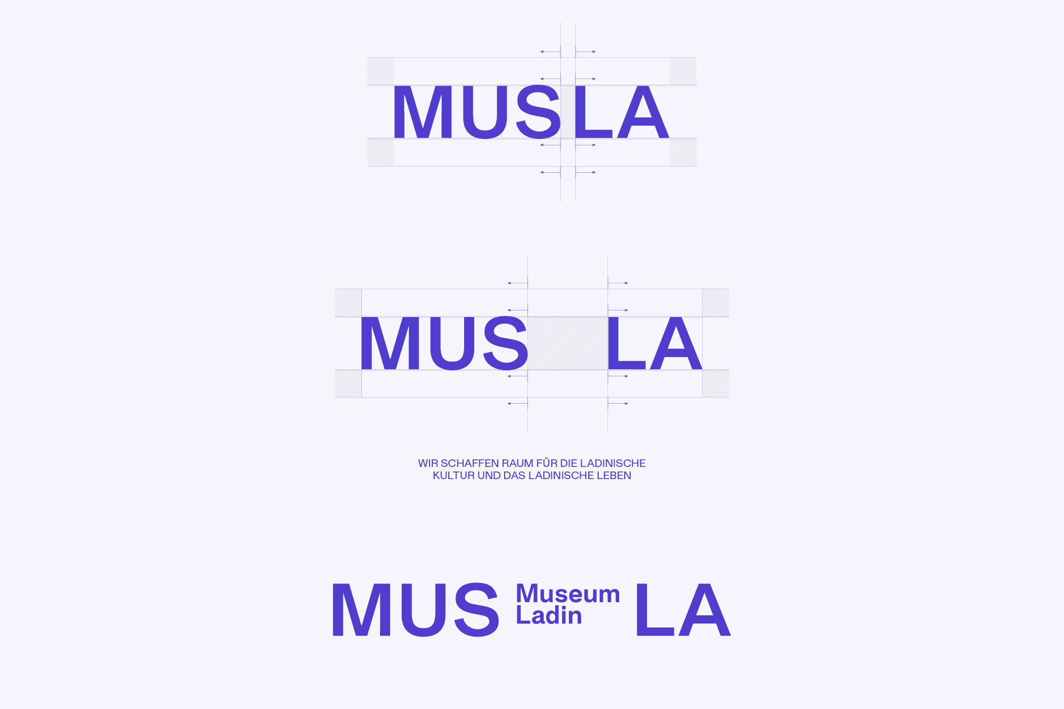 Logoentwurf für Museum Ladin, blau auf weißem Hintergrund