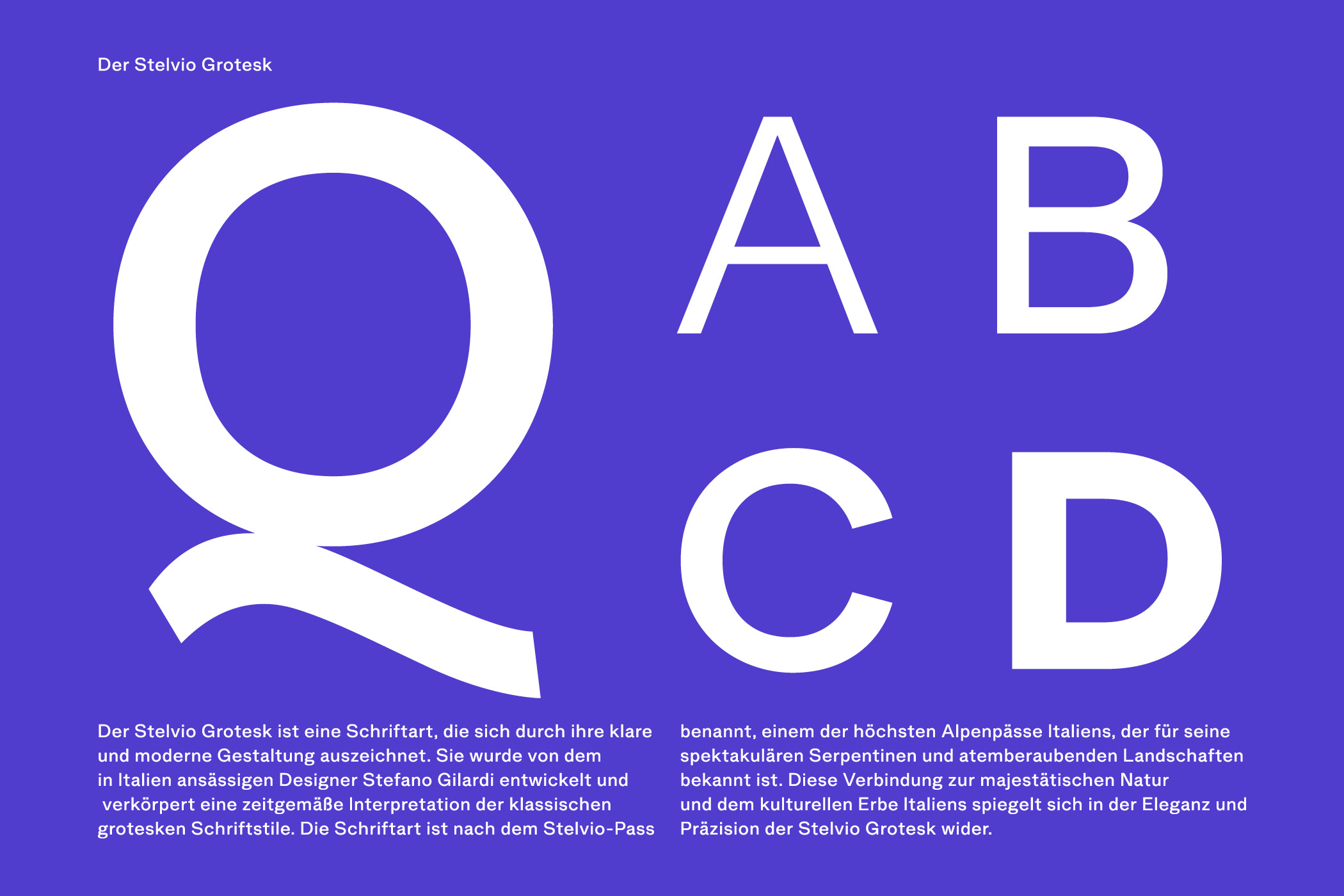 Große Buchstaben Q, A, B, C, D auf violettem Hintergrund