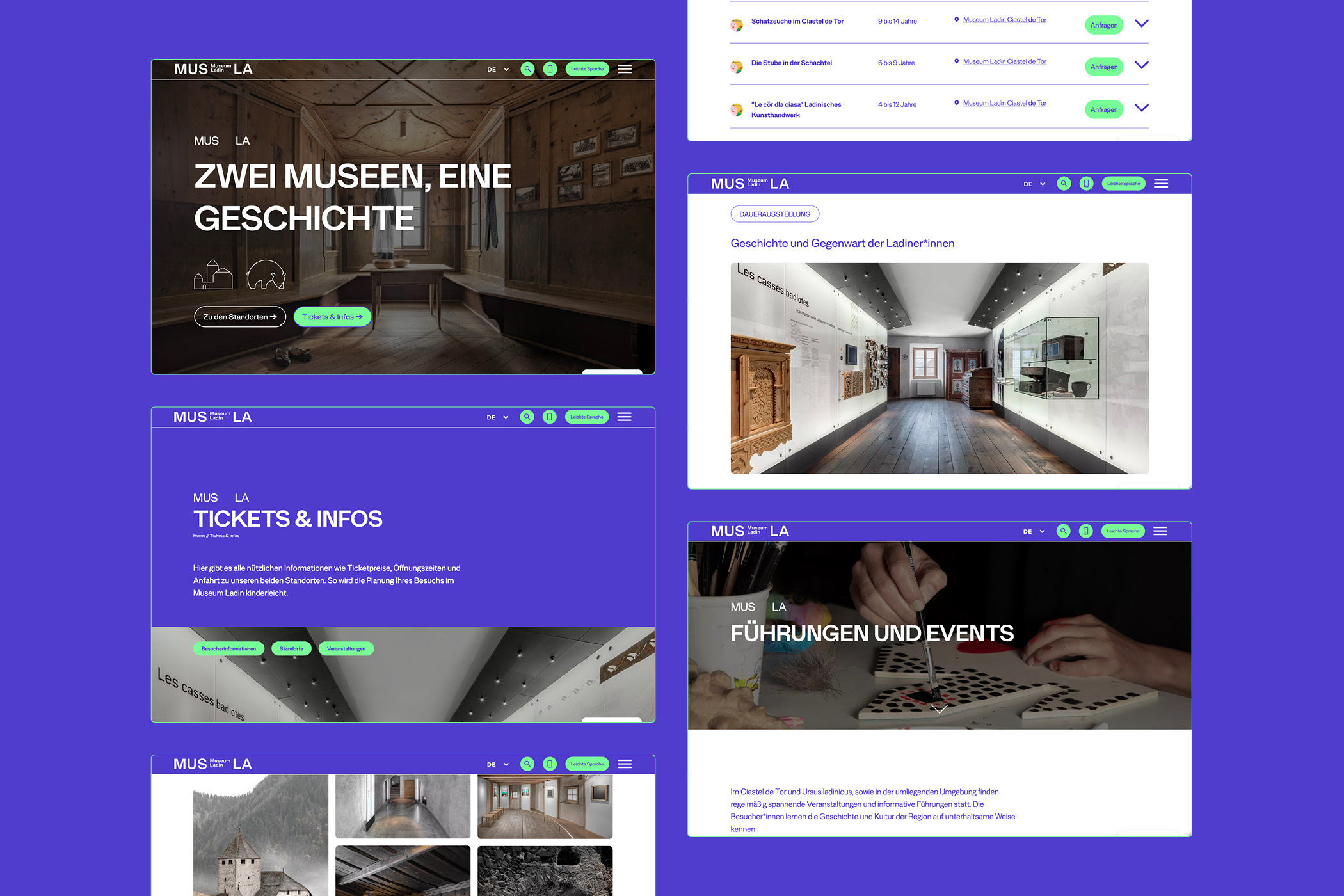 Webseiten-Layout von MUS LA mit Museumsinformationen