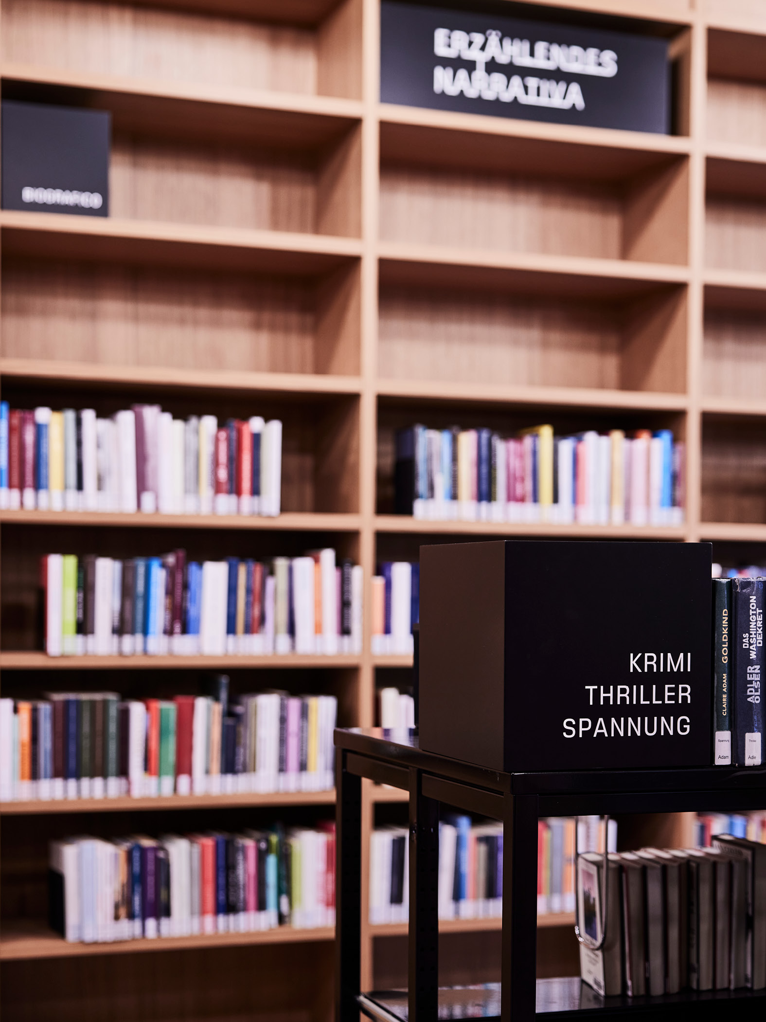 Bücherregal mit Sektion Krimi, Thriller, Spannung